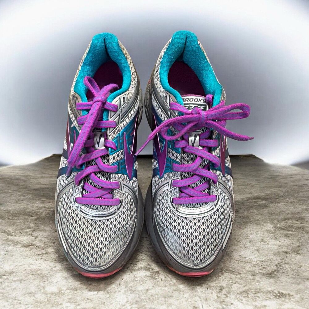 Brooks Women’s Low Top Lace Up Running Sneakers Mesh Upper Gray/Purple/Blue